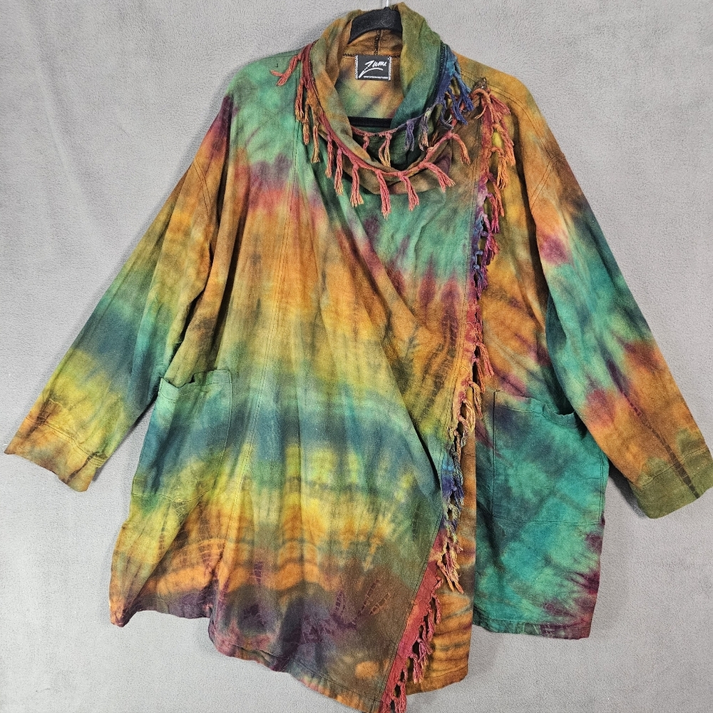Zumi Womens Dye Tye Womens Cowl Cardigan Shawl Multicolor Frye Lagenlook OS